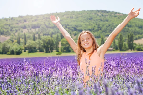 Beautiful Blond Girl Standing Waist Deep Lavender Meadow Her Arms — Stock Photo, Image