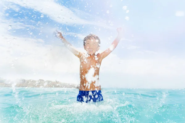 Little Boy Splashing Sea Summer Happy Day — Stock Photo, Image