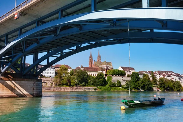 Waterfront Ren Nehri Wettstein Köprüsü Basel Sviçre — Stok fotoğraf