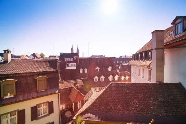 Vista Superior Dos Telhados Cidade Velha Dia Ensolarado Basileia Suíça — Fotografia de Stock