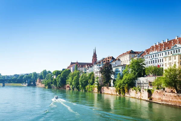 Schöne Aussicht Vom Rhein Auf Basel Der Schweiz Bei Sonnigem — Stockfoto