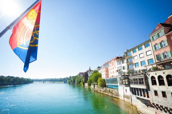 Vacker Utsikt Över Basel Waterfront Och Floden Rhen Från Mitten — Stockfoto