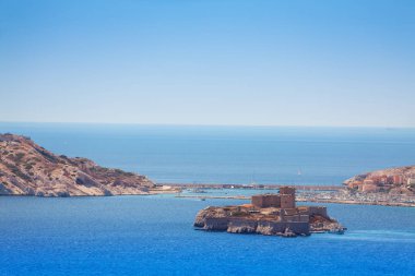 Gösterim Marsilya defne ve ünlü Eğer kale, Frioul adalar güneşli gün, Chateau d'If
