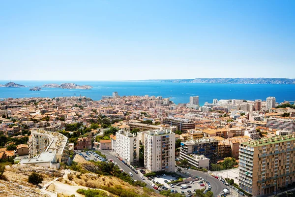 Flygfoto Över Marseille Staden Och Dess Hamn Solig Dag Frankrike — Stockfoto