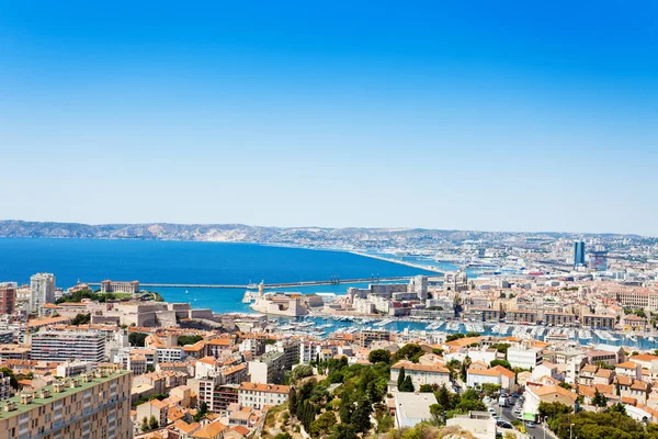 Panoramautsikt Över Marseille Staden Och Dess Hamn Sommaren Frankrike — Stockfoto