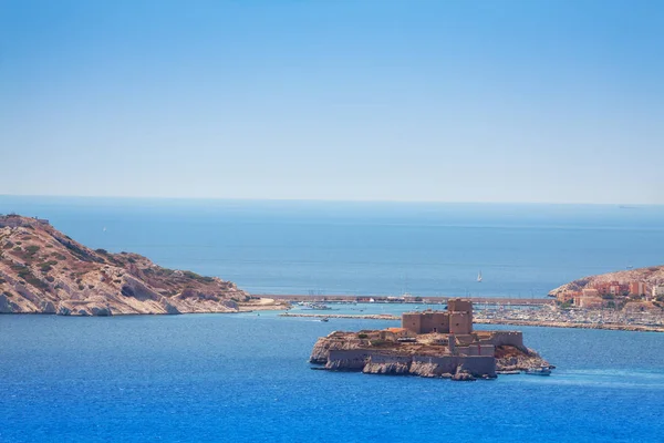 Kilátás Marseille Öböl Híres Vár Chateau Frioul Szigetvilág Napsütéses Napon — Stock Fotó