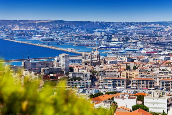 Beau Paysage Urbain Marseille Avec Cathédrale Sainte Marie Majeure Port — Photo