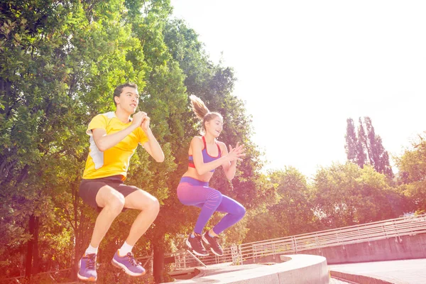 Active People Doing Box Jump Exercise Crossfit Workout Outdoors Summer — Stock Photo, Image