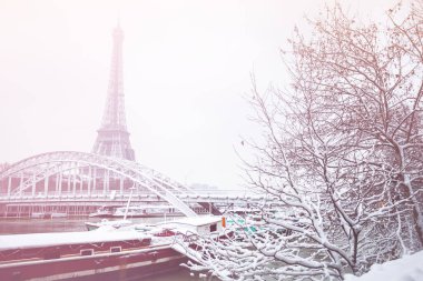 Eifel Kulesi Yoldan geçen Karlı Debilly Köprüsü
