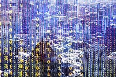 Chicago gökdelenleriyle dijital şehir konsepti