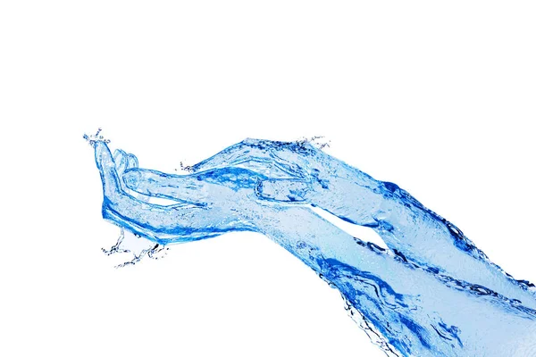 Toucher les mains en eau bleue liquide sur blanc — Photo