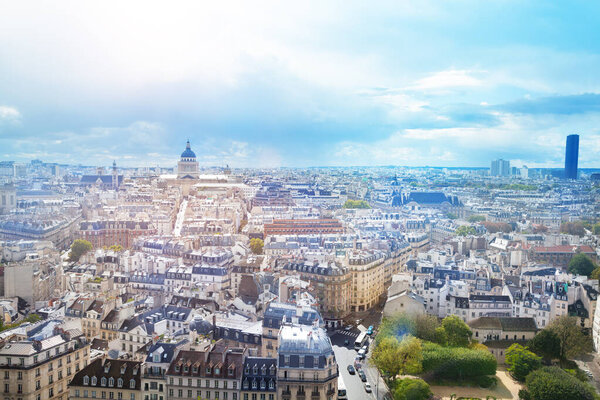 View towards Pantheon of Paris downtown from Notre Dame