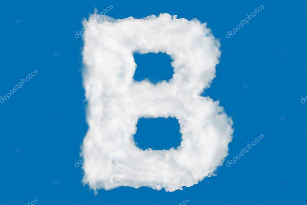 Letter B font shape element made of clouds on blue