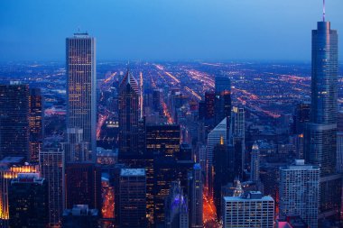 Chicago downtown evening dark time cityscape view