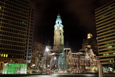 Penn square and city hall of Philadelphia at night