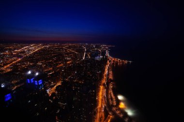 Chicago panorama on Concrete beach, i41 at night