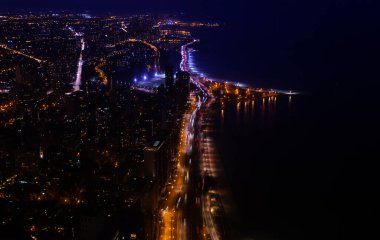 Chicago downtown night view, interstate 41 highway