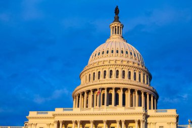 Capitol Building of the USA Congress dome over sky