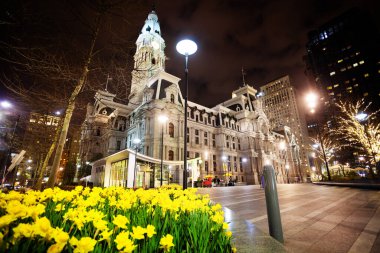 Flowers on Penn square, city hall of Philadelphia