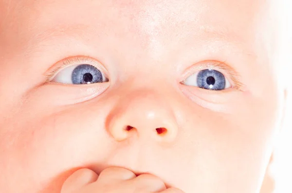 Close-up of little baby infant boy face and eyes — Stok fotoğraf