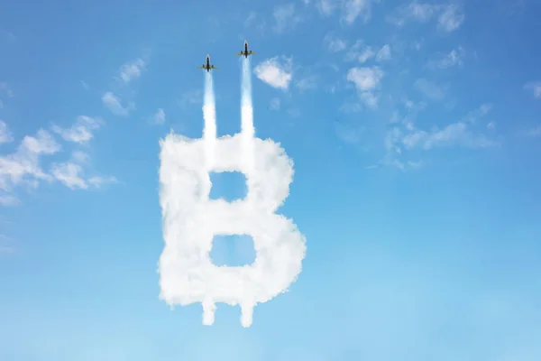 Bitcoin crypto currency up growth cloud concept — 스톡 사진