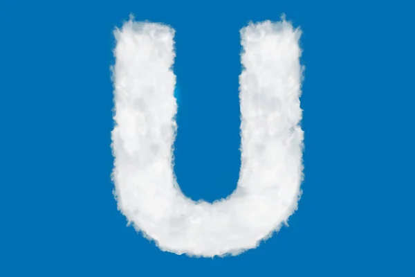 Lettre U élément de forme de police fait de nuages sur bleu — Photo