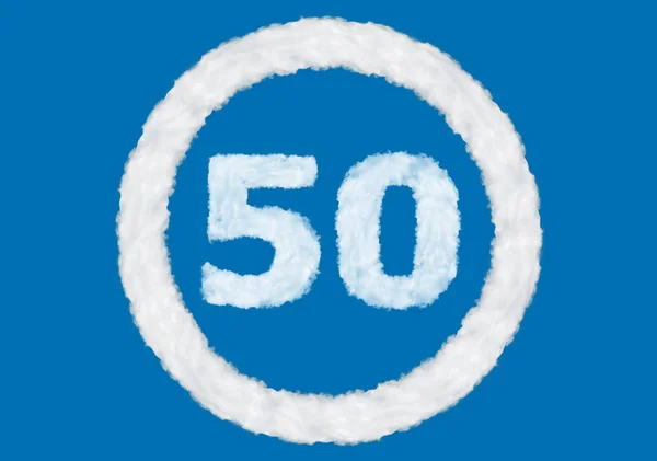 Speed limit 50 kmh made of clouds on blue sky — Stock Photo, Image