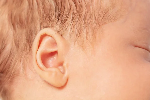 Imagen de la cabeza del oído del bebé recién nacido que duerme —  Fotos de Stock