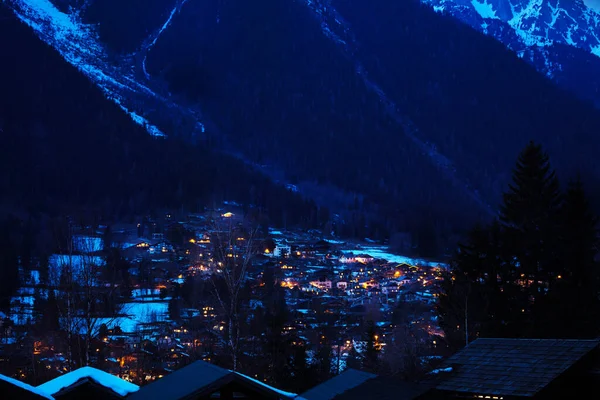 Chamonix village and Brevent mountain night view — 스톡 사진