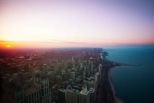 Chicago panorama na praia de concreto, i41 ao pôr do sol — Fotografia de Stock