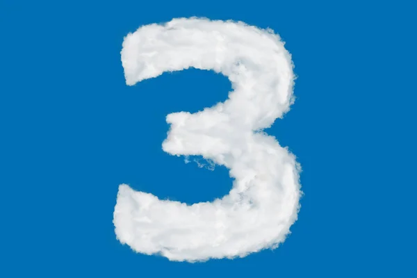 Tvar písma číslo 3 vyrobený z mraků na modré — Stock fotografie
