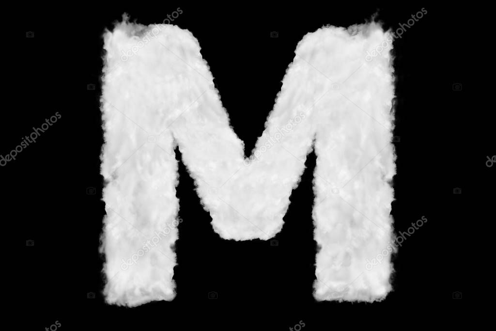 Letter M font shape element made of cloud on black