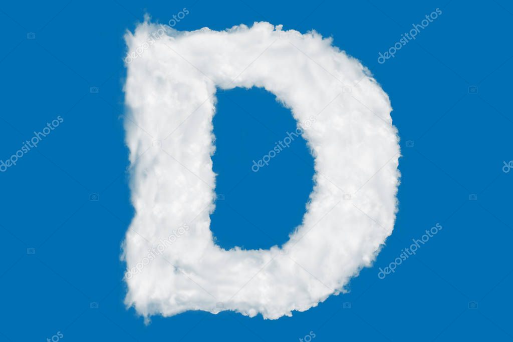 Letter D font shape element made of clouds on blue