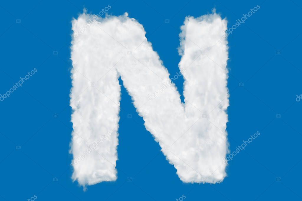 Letter N font shape element made of clouds on blue