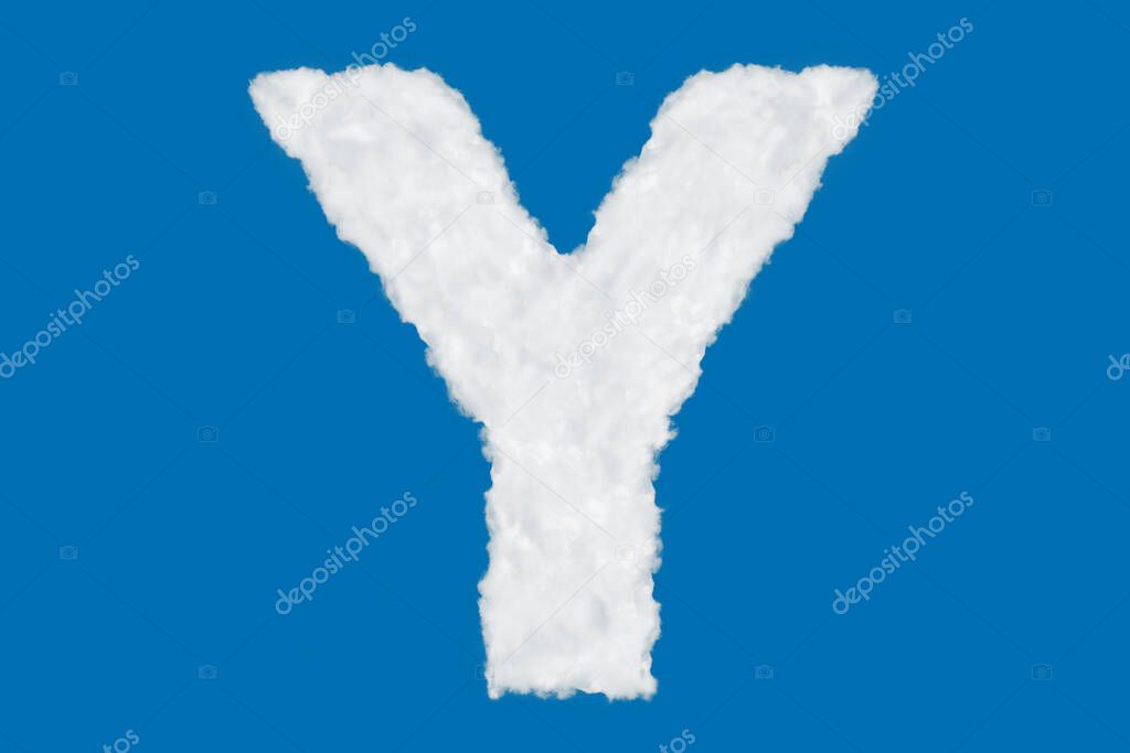 Letter Y font shape element made of clouds on blue