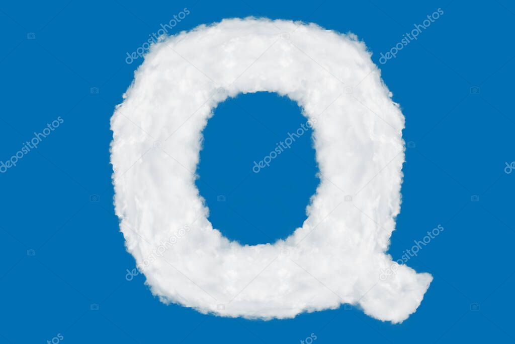 Letter Q font shape element made of clouds on blue