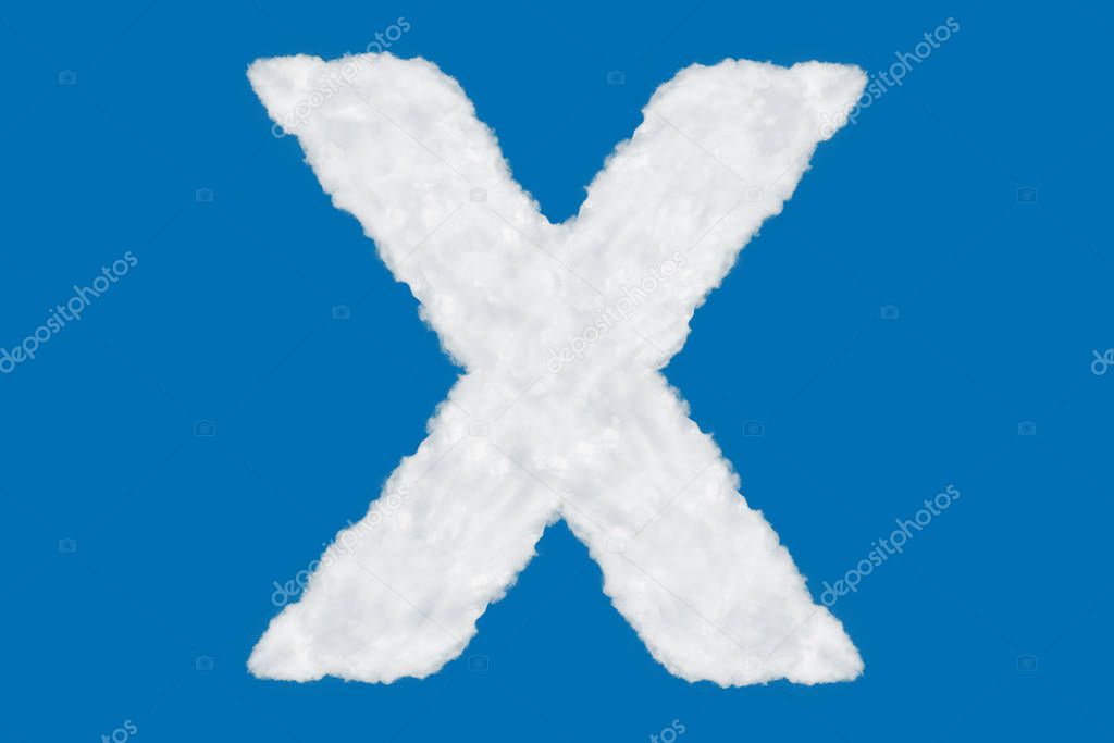 Letter X font shape element made of clouds on blue