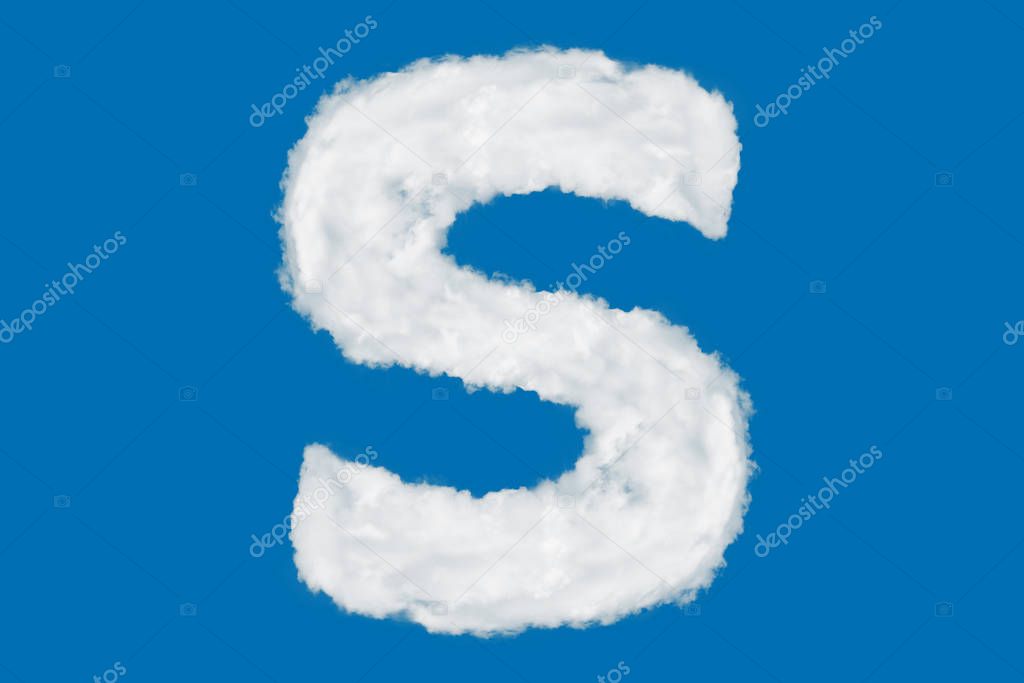 Letter S font shape element made of clouds on blue