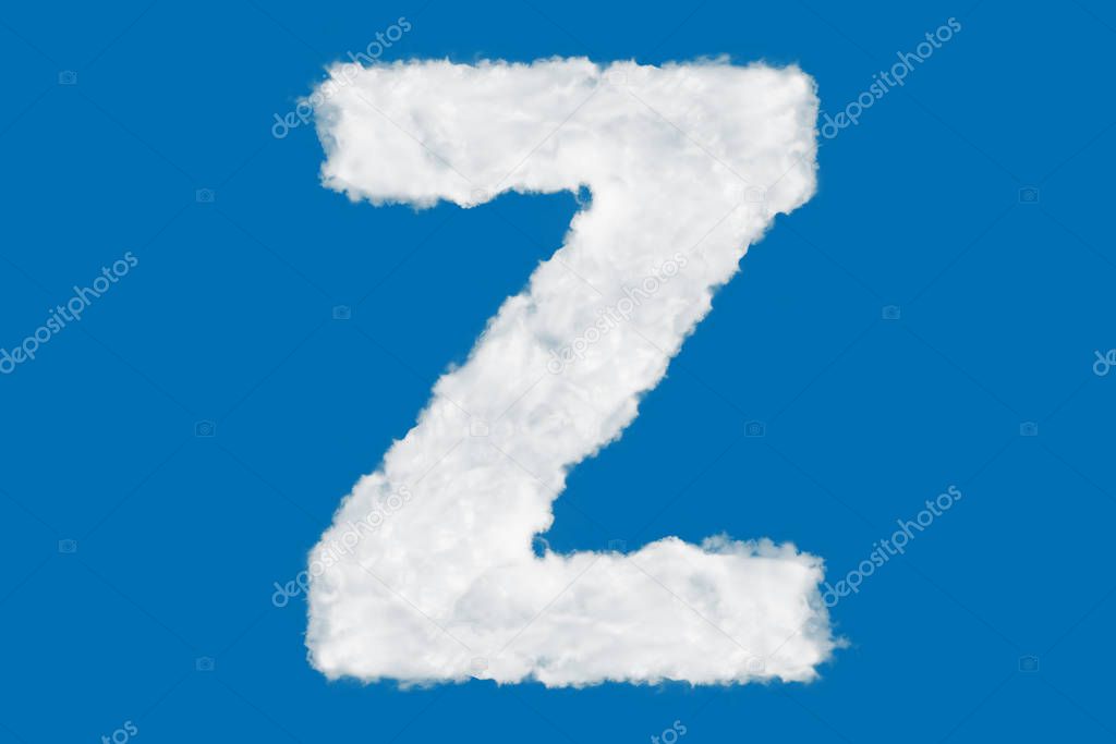 Letter Z font shape element made of clouds on blue
