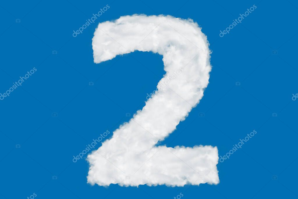 Number 2 font shape element made of clouds on blue