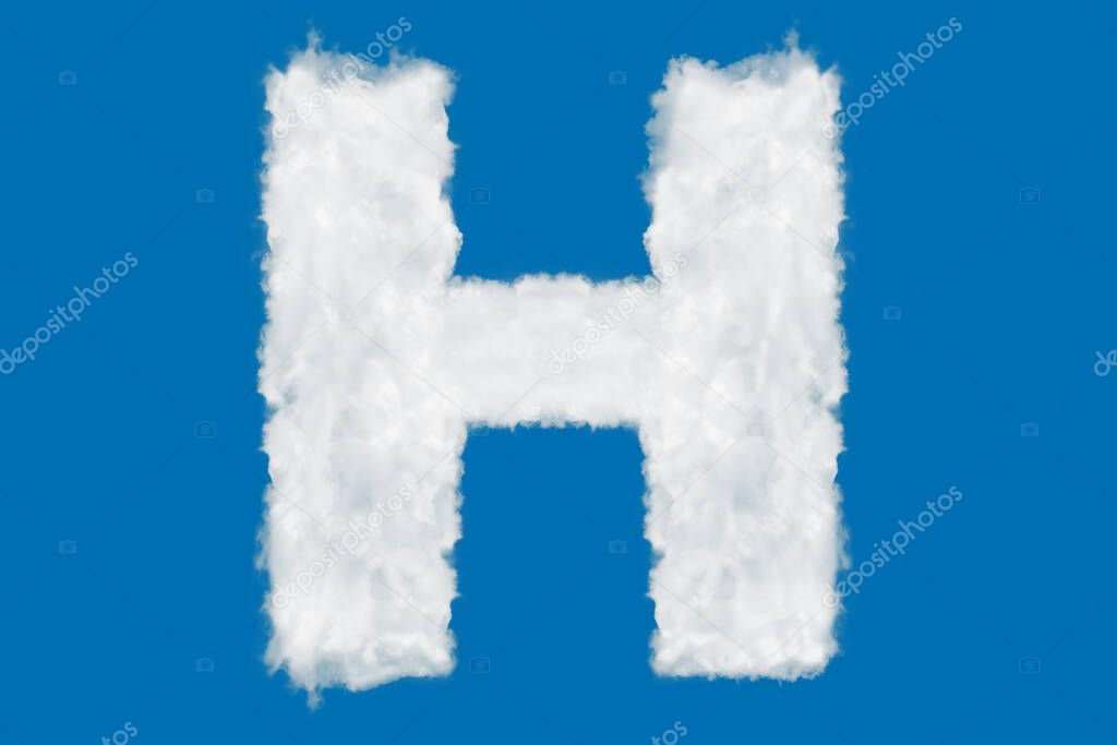 Letter H font shape element made of clouds on blue