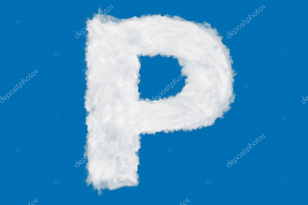 Letter P font shape element made of clouds on blue