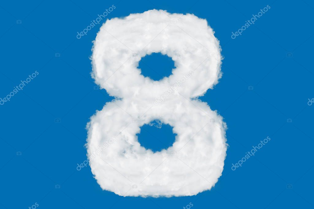 Number 8 font shape element made of clouds on blue