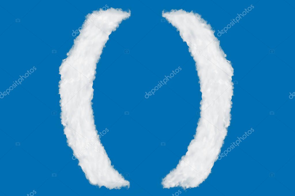 Parentheses symbols font made of clouds on blue