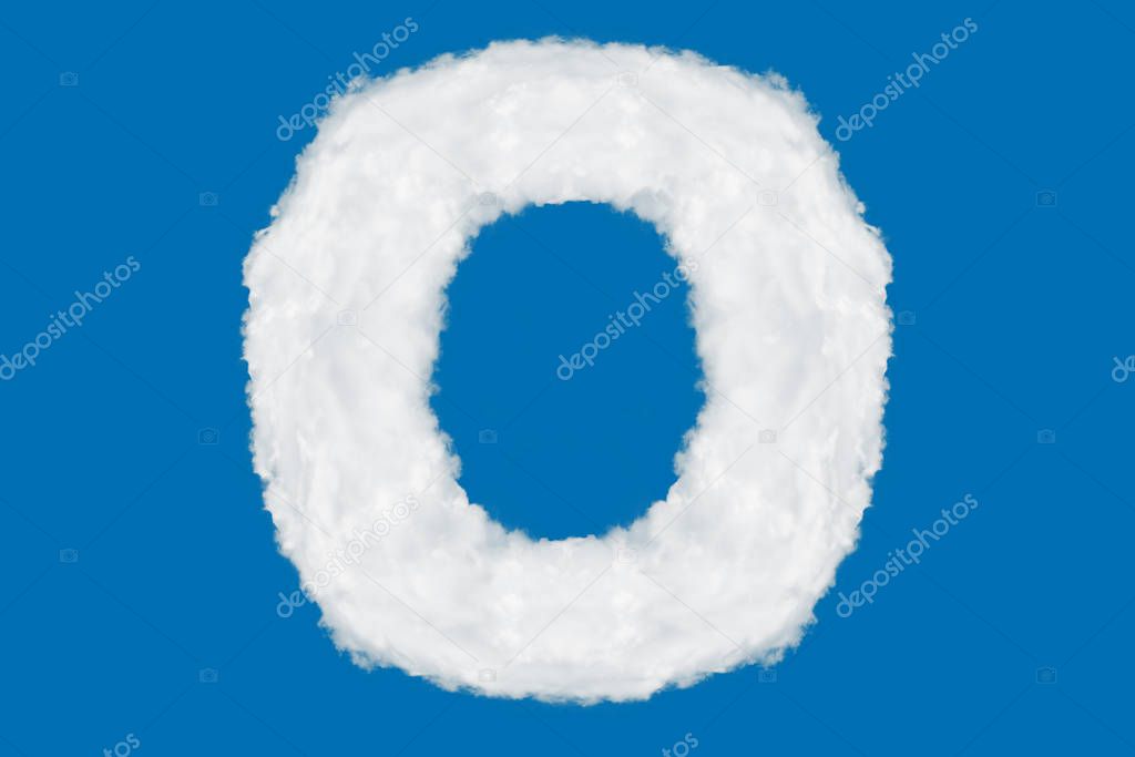 Letter O font shape element made of clouds on blue