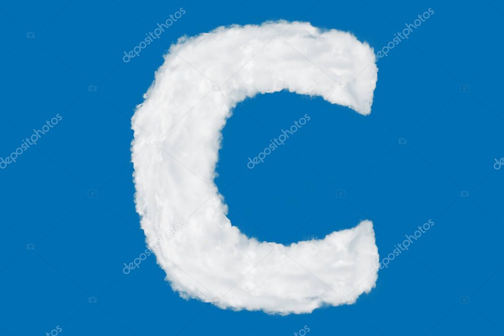 Letter C font shape element made of clouds on blue