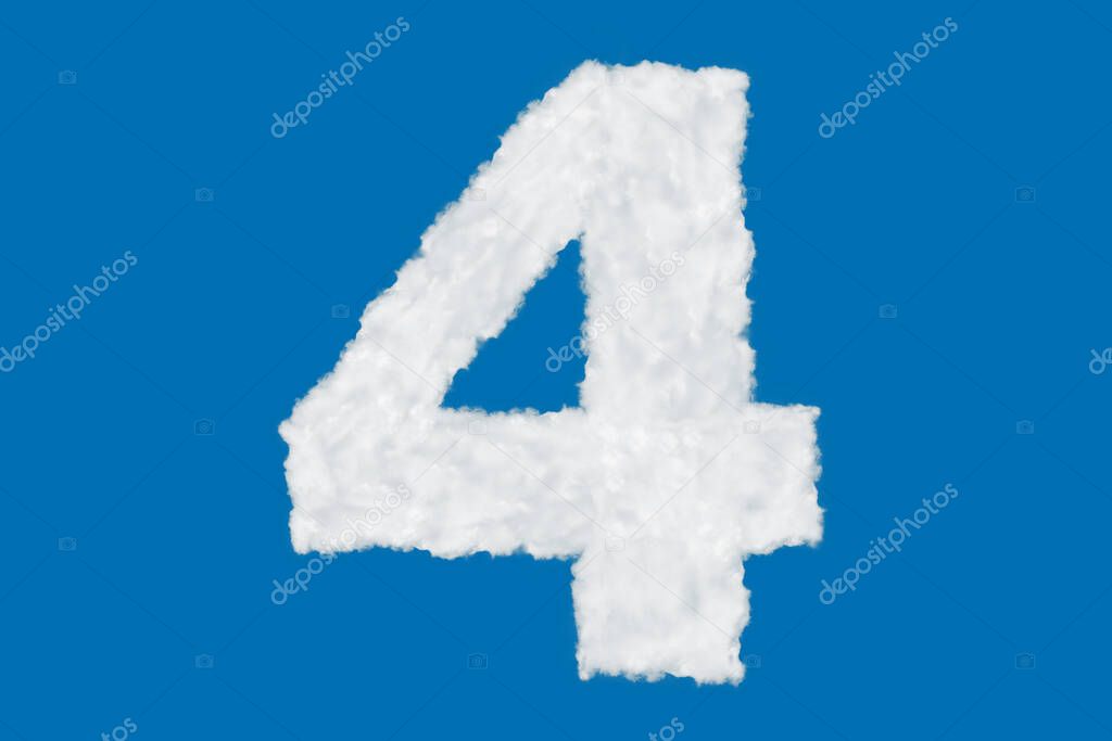 Number 4 font shape element made of clouds on blue