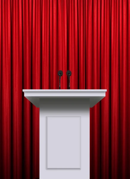 Witte podium over rode gordijn achtergrond — Stockfoto