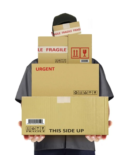 Teslimat adam taşıma paket kutuları — Stok fotoğraf