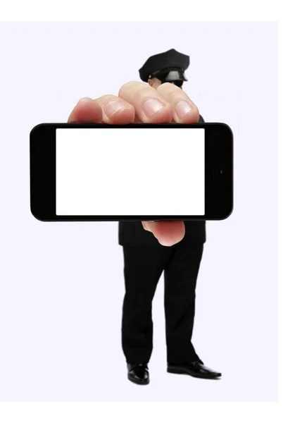 Driver Limo mostrando smartphone em branco — Fotografia de Stock